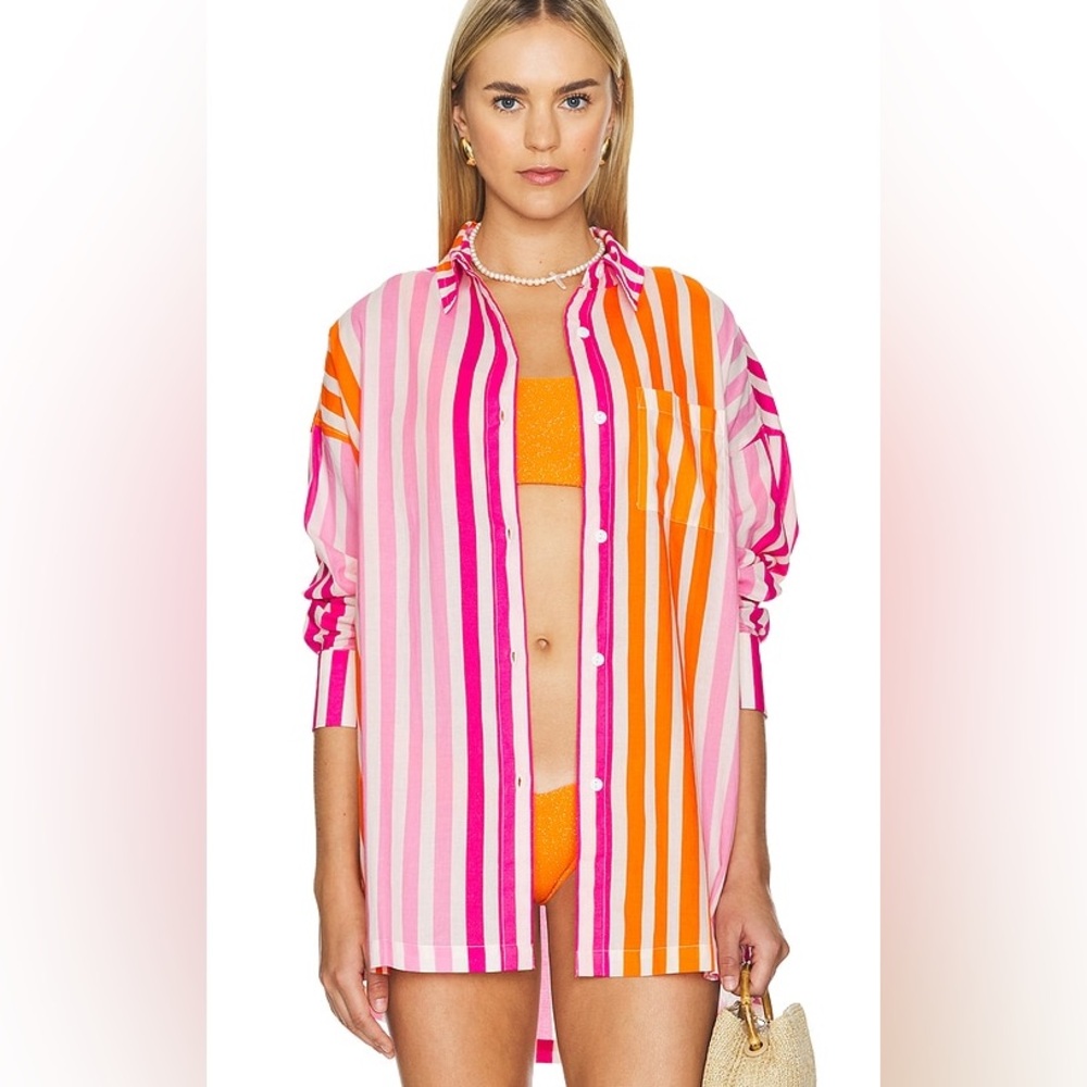 BEACH RIOT Revolve 100% Cotton "Sunset Stripes" Button Down Shirt Coverup Small